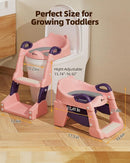 3-in-1 Potty Training Toilet, Toddler Toilet Seat with Step Stool, Foldable Potty Ladder with Potty Chart, PU Cushion, Splash Guard, Anti-Slip Steps & Urinal for Girls & Boys, Pink by TinyTreasures Baby Boutique