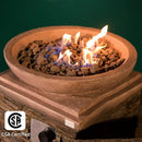 COSIEST Outdoor Propane Fire Pit Table w Faux Brown Compact Ledge Stone 20" Square Base and Faux Rose-Marble Round Bowl, CSA Certified, 40,000 BTU, Free Lava Rocks, Fits 20lb Tank Inside, Raincover by GreenHaven Gardens