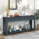 Solid Wood Console Table, Long Sofa Table Entryway Table with 4 Drawers and Bottom Shelf for Hallway Living Room Couch Table,Fully Assembled (63" Navy) by CozyNest Decor