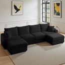 Modular Sectional Sofa Couch, Plush Corduroy Fabric Sectional Couches for Living Room with USB Charging Ports, Phone Holders, and Multi-Functional Storage Armrests (Black, 4set+2ottoman) by CozyNest Decor