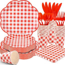 350 Pcs Red Gingham Plates and Napkins Party Supplies - Red and White Checkered Plates Sets Serve 50 Guests - Scalloped Gingham Paper Plate for Birthday Picnic Wedding Christmas Party Decorations by CozyNest Decor