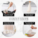Country Kitchen Non Stick Silicone Utensil Set with Rounded Wood Handles for Cooking and Baking, 38 Piece Set, Khaki by CozyNest Decor