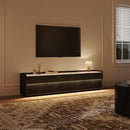 POVISON Fully-Assembled Mid Century Glossy Sintered Stone TV Stand, 78.74" Wood Media Console with Adjustable LED Light, Entertainment Center with Storage for Living Room by CozyNest Decor
