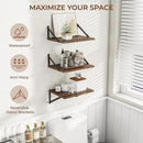 Heimlove Deep Floating Shelves for Wall, 12 Inch Deep Floating Shelves Set of 3, 16W x 12D Wood Wall Shelves, Wide Wood Shelves with Metal Bracket for Living Room, Kitchen, Office, Bedroom - Walnut by CozyNest Decor