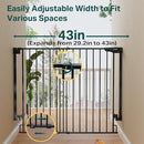 Cumbor 34" Extra Tall No Bottom Bar Baby Gate for Stairs, Auto Close Dog Gate Indoor for Larger Pets, 29.2-43" Hardware Mounted Safety Gate for Doorways, Wide Walk Thru Door for Easy Access (Black) by TinyTreasures Baby Boutique