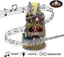 Skullstone Hollow Skull Theme Spooky Halloween Village Multi-Color LED Lights, Animated Motion and Music 7.75" x 7.5" x 13.5" by CozyNest Decor