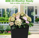 FENCY Set of 2 Tall Planters for Outdoor Plants, 24 Inch Large Tapered Pots with Drainage Trays, Weather-Resistant Plastic Plant Containers for Patio, Porch, Garden, Front Door Decor,Black,Striped by CozyNest Decor