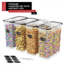 DWËLLZA KITCHEN Cereal Containers Storage 4 Pack 135 fl. oz Cereal Dispenser Airtight Food Storage Containers BPA-Free Pantry Organization and Storage, Canister for Flour & Sugar 1 Marker 8 Labels by CozyNest Decor
