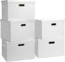 Large 17" 36 Quart Collapsible Stackable Storage Bins with Lids, 5 Packs White Linen Fabric Closet Boxes with Lids, Storage Cube Baskets Container Organizers for Bedroom Office(17 x12 x11) by TinyTreasures Baby Boutique