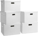 Large 17" 36 Quart Collapsible Stackable Storage Bins with Lids, 5 Packs White Linen Fabric Closet Boxes with Lids, Storage Cube Baskets Container Organizers for Bedroom Office(17 x12 x11) by CozyNest Decor