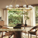 Gold Wagon Wheel Chandelier, 48 Inch Brass Chandeliers with Unique Glass Shade, 12-Light Crystal Large Wagon Wheel Chandeliers for Dining Room, High Ceiling Round Chandelier for Living Room, Foyer by CozyNest Decor