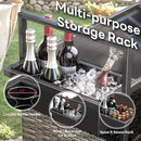 Outdoor Bar Cart with Storage Cabinet, Patio Bar Table with Tempered Glass Tabletop, Outdoor Serving Grill Cart with Rolling Wheels, Rattan Bar Cart for Patio, Backyard, Grey Wicker by CozyNest Decor