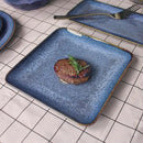 Ceramic Dinner Plates Dish Set, Set of 4, Microwave Oven and Dishwasher Safe, Scratch Resistant, Dinnerware Kitchen Porcelain Serving Dishes Blue, 9 inch Square plate by CozyNest Decor