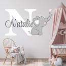 Decor Designs Decals Girls Nursery Baby Grey and Pink Elephant Custom Name Personalized Wall Decal Sticker for Playroom Decor or Baby's Room (Multi-Sizes) (Name with Initial) by TinyTreasures Baby Boutique