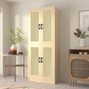 Oak Rattan Kitchen Pantry, 71" Tall Storage Cabinet with Doors, Boho Hutch for Dining Room by CozyNest Decor