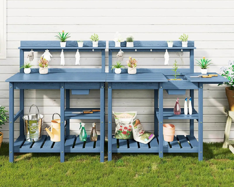 SERWALL Potting Table Set of 2 for Outside All Weather Use- Blue