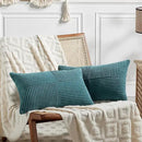 Fancy Homi 2 Packs Teal Long Lumbar Decorative Throw Pillow Covers 16x24 Inch for Couch Bed Sofa, Rustic Farmhouse Boho Home Decor, Soft Striped Corduroy Rectangle Accent Cushion Case 40x60 cm by CozyNest Decor