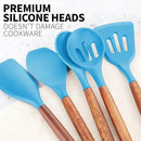Zulay Kitchen Non-Stick Cooking Utensils Set with Authentic Acacia Wood Handles – 5-Piece Durable & Stylish Silicone Kitchen Utensils Set – Heat Resistant to 464°F – Blue by CozyNest Decor