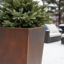 WORTH Garden Large Metal Planter Set of 2 (25" & 28" H.), Matte Bronze Retro Finish Tall Square Tapered Steel Plant Pots, Decor Flower Pot Indoor & Outdoor, Drainage Hole & Dual-Purpose Plant Saucer by CozyNest Decor