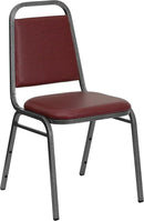 EMMA + OLIVER Trapezoidal Back Vinyl Stackable Banquet Chair, Multipurpose Stacking Chair with Padded Seat and Back, Burgundy/Silver by GreenHaven Gardens