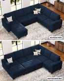 Belffin Modular Sectional Sleeper Sofa with Pull Out Bed U Shaped Sectional Sofa Couch with Storage Ottoman Velvet Covertible 7-Seater Sofa for Living Room Blue by CozyNest Decor