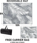 Outdoor Rug 10'x8' Waterproof for Patios Clearance, Reversible Outdoor Plastic Straw Rug Camping Carpet, Outside Floor Mats Large Area Rugs for RV,Patio,Deck,Porch,Beach,Balcony,Grey&White by GreenHaven Gardens
