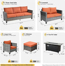 ovios 7 Pieces Patio Furniture Set with 54" Fire Pit Table, Outdoor Wicker Sofa with Comfy Cushions, All Weather High Back Rattan Couch Conversation Set, Orange Red by GreenHaven Gardens