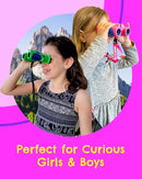 Kids Binoculars 8x21 Pink- Girls Age 3-12, Shock Proof Compact Binoculars for Kids Set- Neck Strap, Compass, Carabiner, Case- High-Resolution Optics Child Gift Toy for Bird Watching, Hiking, Spy by TinyTreasures Baby Boutique