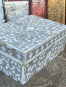 Decorative Wooden Storage Box with Mother of Pearl Inlay – Elegant Floral Design – Perfect for Home Décor in Living Room, Dining Area, or Bedroom (Grey, 9x6x3.5 inch) by CozyNest Decor