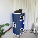 4-Level Cat House for Indoor Cats,Covered Cat Beds and Furniture with Scratch Pad,Hideaway Cave &Cushions,Modern Cat Tower Condo for Multi Small Pet and Large Cats Navy Blue by CozyNest Decor