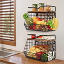 2 Pack Fruit Bowl Hanging Fruit Basket for Kitchen Counter ,Stackable Wire Baskets for Onion Storage and Potato Storage with Wood Lid,Vegetable Fruit Basket with Banana Hooks by CozyNest Decor