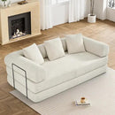 Convertible Sleeper Sofa Bed with Pillow, 4-in-1 Corduroy Folding Mattress Couch with Fixed-Shape Frame, Fold Out Floor Sofa Cama Lounge Couch for Living Room Bedroom Studio, Beige White by CozyNest Decor
