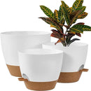 FaithLand 3-Pack Large Planter Pots, 12 10 9 Inch Self Watering Flower Pots for Indoor Outdoor Garden Plants, White with Brown by CozyNest Decor