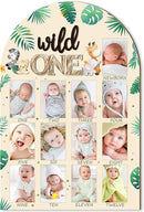 R HORSE My First Year Photo Frame Board, 3D Wild One Birthday Decoration, Jungle Themed Baby First Year Picture Frame 12 Months Milestone Display Wood Board Nursery Decor Gift for Boy Girl by TinyTreasures Baby Boutique