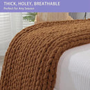 Bigacogo Chunky Knit Throw Blanket for Couch, 40x60 inches, 100% Hand Knitted with Thick Jumbo Chenille Yarn, Cozy Soft Large Rope Knot Cable Crochet Blankets for Sofa Bed Living Room, Caramel by CozyNest Decor