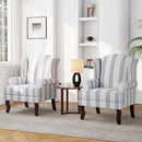 Accent Chair, High Back Upholstered Armchair with High Resilience Sponge & Wood Legs, Mid-Century Modern Comfy Single Sofa Reading Chairs for Living Room, Bedroom (Stripe Navy, Set of 1) by CozyNest Decor
