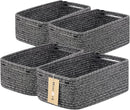 Small Storage Baskets for Organizing | Closet Organizer Bins | Shelf Toy Basket | Woven Rope Baskets | Cube Decorative Box | Shallow Basket | 13x8.5x5.1” | 4 Packs Dark Gray by TinyTreasures Baby Boutique