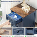 18" Farmhouse Night Stands Set of 2 with Charging Station, 2 & 3 Drawers End Table Dresser for Bedroom, Blue Wooden Nightstand, Bed Side Table with Open Shelf, Bedside Cabinet for Living Room by CozyNest Decor