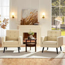 Yaheetech Mid-Century Accent Chairs, PU Leather Modern Upholstered Living Room Chair, Cozy Armchair Button Tufted Back and Wood Legs for Bedroom/Office/Cafe Beige 2PCS by CozyNest Decor