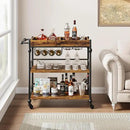 Bar Cart, Bar Carts for The Home, 3 Tier Serving Cart with Wheels, Home Bar & Serving Carts, Metal Rolling Cart with Wine Rack & Removable Tray for Kitchen, Dining Room, Living Room-Retro Brown by CozyNest Decor