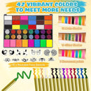 Face Painting Kit for Kids - 42 Colors Washable Face Paint Professional Face Paint Kit, with Brushes, Stencils, Palette, Gems, Crayon, Non-Toxic Body Makeup for Kids Halloween, Party, Birthday by TinyTreasures Baby Boutique
