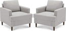 Mid-Century Accent Chair,Modern Linen Fabric Armchair for Living Room,Comfy Upholstered Reading Accent Chairs for Bedroom,Single Sofa Chair with Wood Legs (Light Grey, 2 Pack) by CozyNest Decor
