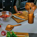 Wooden Spoons for Cooking - 8 Piece Natural Teak Kitchen Utensil Set Non Toxic - Teak Wooden Utensils with Spoon Rest and Holder by CozyNest Decor