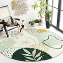 Lahome Green Washable Round Rug - 7Ft Round Area Rug for Living Room Throw Soft Boho Round Rug Large Non-Slip Round Dining Room Rug, Botanical Print Floor Round Carpet for Bedroom Office (Pink,7'x7') by TinyTreasures Baby Boutique