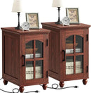 Narrow Side Table Set of 2,Farmhouse Nightstand with Charging Station,End Table with Glass Barn Door Storage, Cabinet Organizer with Adjustable Shelf, Night Stand for Small Spaces Living Room Bedroom by CozyNest Decor