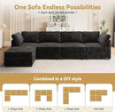 Modular Sectional Sofa with Chaise U Shaped Sectional Couch for Living Room, 8-Seater Comfy Cloud Couches with One Movable Ottoman, Plush Corduroy, Black by CozyNest Decor