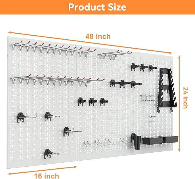 WALMANN Metal Pegboard Tool Organizer Boards with Pegboard Hooks, 24x48in Tools Organizer Pegboard for Garage, Workbench, Peg Board, Tool Storage Board with Hooks(Grey), photo 3 of 7