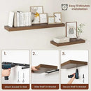 Wide Floating Shelves for Wall 12 Inch Deep, 24" X 12" X 2" Floating Shelf, 2 Inch Thick Shelf for Bathroom Bedroom Kitchen Book Room, Heavy Duty 55lbs Shelves for Farmhouse Decor Set of 2, Walnut by CozyNest Decor