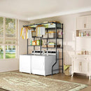 Ulif U13 Medium Over Washer and Dryer Storage Shelves, 6 Tiers Laundry Room Standing Shelf with 2 Hanger Rods, Space Saver Clothes Drying Rack, 57.8" W x 22" D x 77.4" H, Black by CozyNest Decor