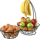 Fruit Basket with Banana Hanger and Fruit Bowl. Kitchen Counter Fruit Bowl with Banana Holder used as Bread, Vegetable or Produce Basket, Egg Holder, 2 Tier by CozyNest Decor
